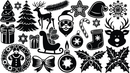 Black and White Christmas Icons  EPS Vector Graphics for Holiday Designs