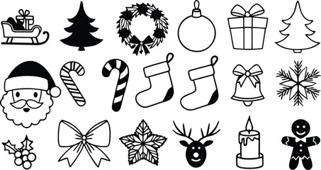Christmas Icons Simple Black and White EPS Vector Illustrations