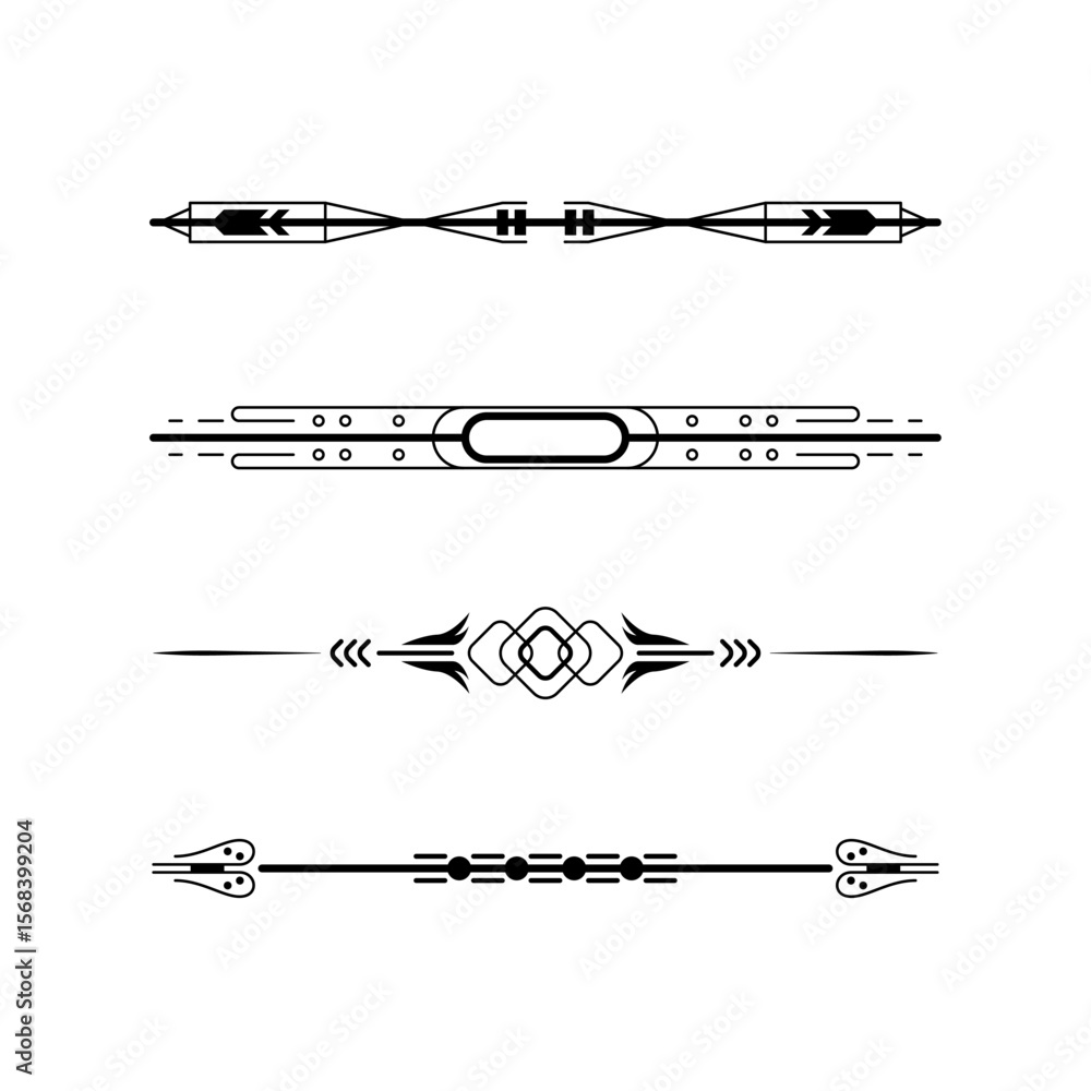 Poster set black simple line collection doodle border elements vector design style sketch isolated illustra