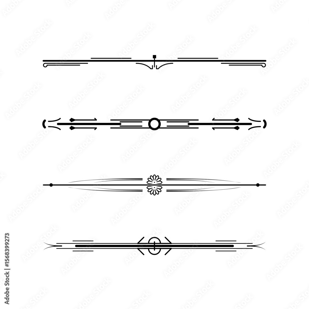 Poster set black simple line collection doodle border elements vector design style sketch isolated illustra