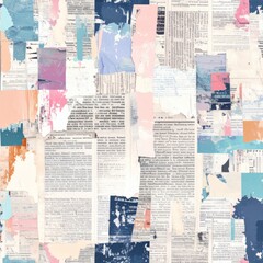 Abstract Collage of Torn Newspaper and Pastel Colors