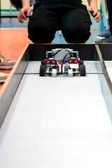 a robot with two infrared sensors at the start of a maze