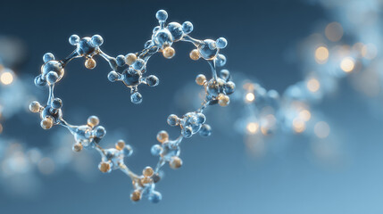 Molecular heart shape model on blue background with lights  