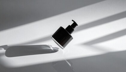 Fototapeta premium Black Bottle with Pump on White Background