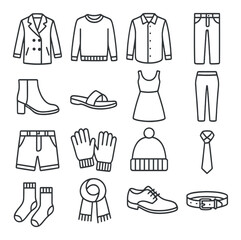 Fashion and style icon collection, clothing and accessory symbols for design projects