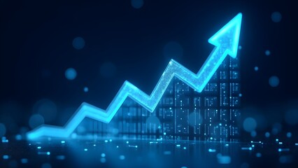 blue abstract business graph with up arrow showing financial market success and profit growth