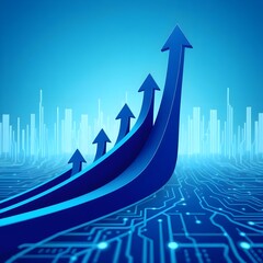 futuristic 3d Blue Business Growth Graph with Upward Arrows on Blue Background