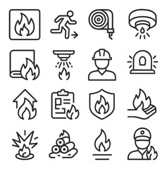 Fire safety icon collection, emergency protection symbols. safety and prevention set