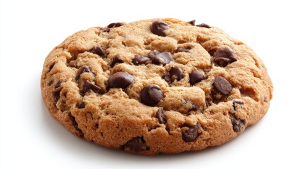 Ultra quality image of one chocolate chip cookie isolated on white background.