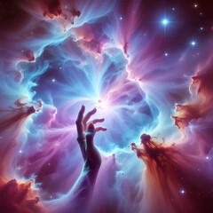 Ultra 4K vibrant nebula cloud in deep space with star clusters, purple-indigo tones