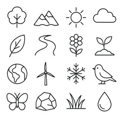 Nature icons collection, natural elements set. eco-friendly and organic symbols