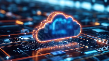 Glowing cloud on circuit board.