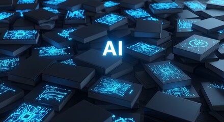 AI Knowledge Base: Glowing Books, Digital Circuits, Learning.