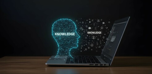 AI Knowledge Transfer: Digital Brain, Laptop, Data Flow