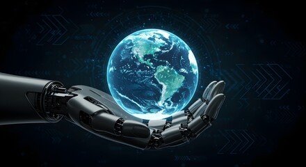 AI's Future: Robot Hand Holding a Glowing Earth.