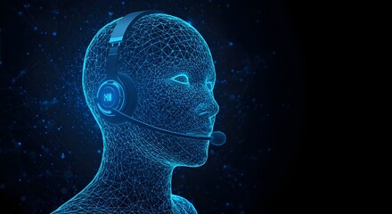 AI Customer Service: Wireframe Head with Headset, Digital Support