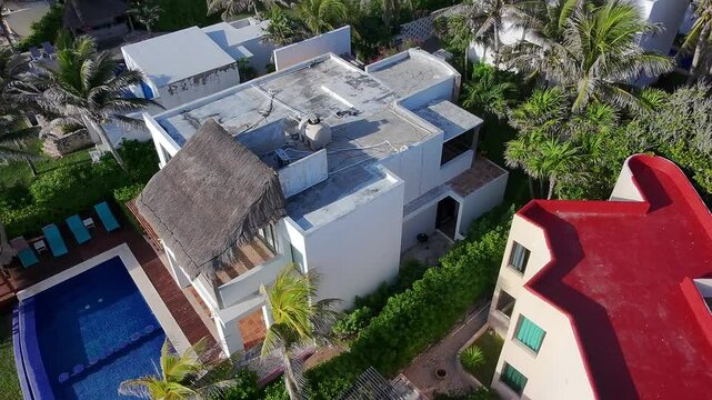 Aerial over island mansions