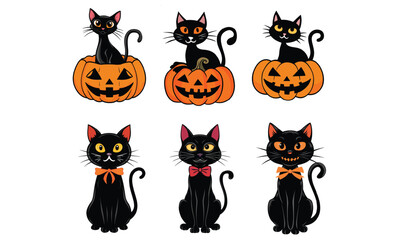 Halloween Black Cats with Pumpkins Bundle.