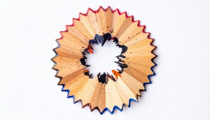 Colorful Pencil Shavings Circle on White Background
