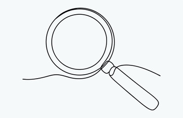 one line drawing magnifying glass sketch, one continuous line illustration of magnifying glass, continuous line drawing of magnifying glass lens 