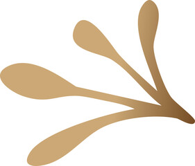 This is a minimalist botanical illustration of a golden brown leafy branch on a black background, rendered in a flat vector style.