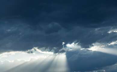 Beautiful bright sunset sky background with clouds.  Evening time.