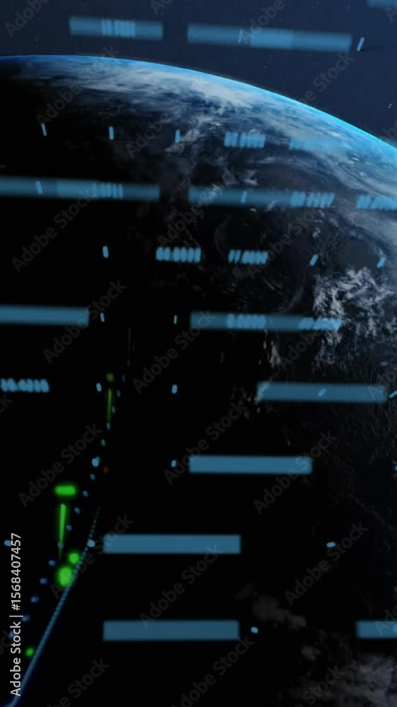 Poster animation of statistics and data processing over earth globe on blue background