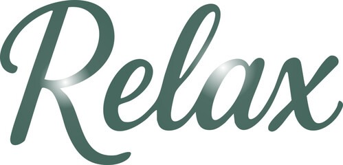 The image displays the word “Relax” in an elegant, flowing cursive font with a calm green color on a transparent background.