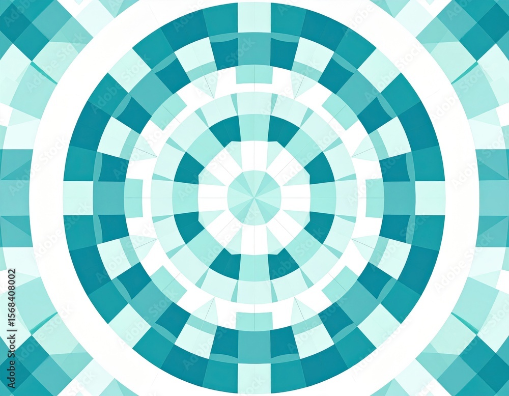 Poster teal and white abstract geometric radial pattern background