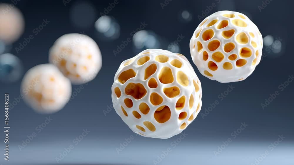 Poster group of white and yellow spheres floating in the air. the spheres are arranged in a way that create
