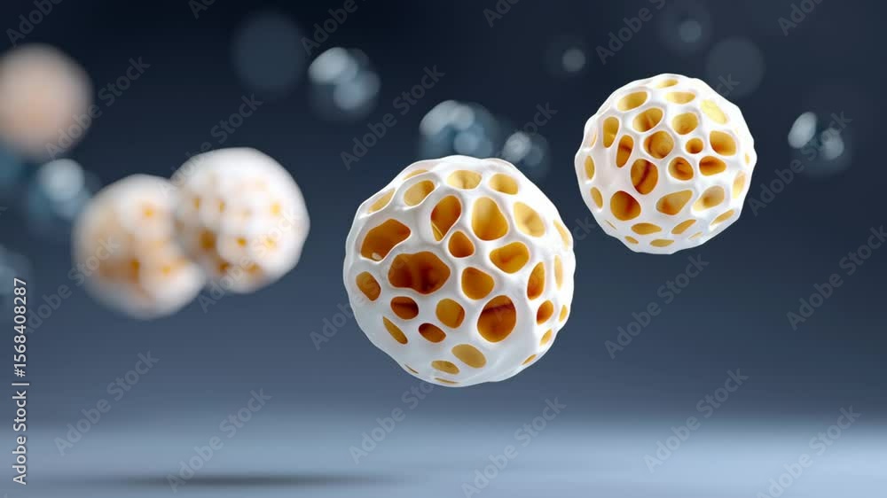 Poster group of white and yellow spheres floating in the air. the spheres are arranged in a way that create