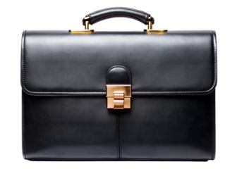 A black leather briefcase isolated on white background
