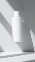 White Cylindrical Bottle Product Mockup with Sunlight Shadows