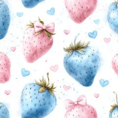 Cute Kawaii Strawberry Pattern with Tiny Bows and Hearts Design