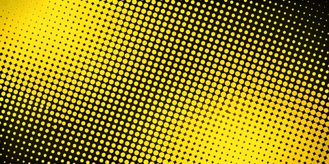 Photo of a yellow and black halftone pattern fades from bright to dark
