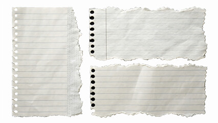 Torn Notebook Paper: Three Aged, Lined Sheets, Isolated on Black, Grunge Texture, Vintage Style