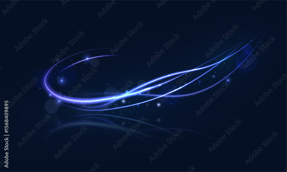 Poster bright blue glowing curved line with magical light effect. glow effect for game interface design on 
