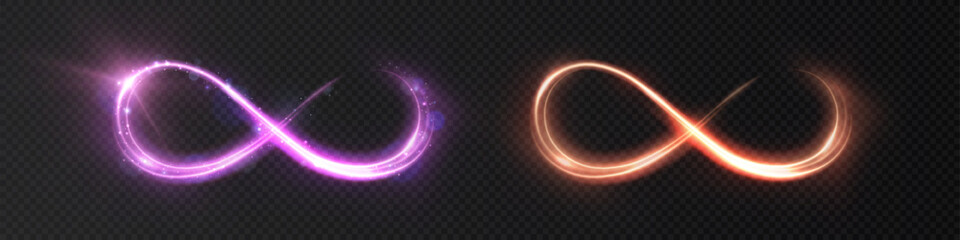 Bright glowing infinity symbol on dark background. Vector abstract elements for digital design, modern presentations, posters and interfaces. © Valeriia