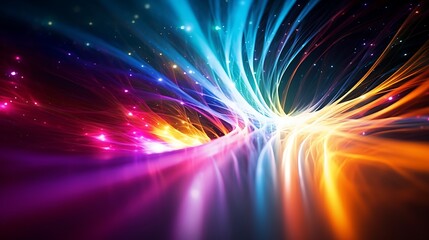 Deep tunnels of colorful fiber optics stretching into infinity, with glowing core pulses traveling rapidly through them.