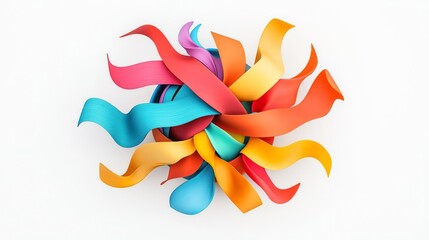 Obraz premium A colorful arrangement of ribbons swirling in vibrant hues against a white background.