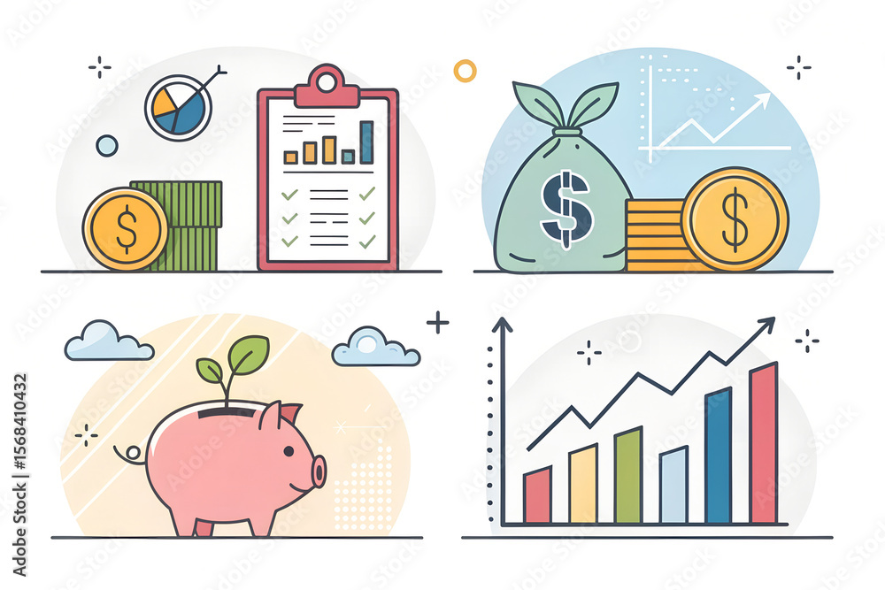Poster finance infographic vector icons: a collection of business chart and graph elements for data reports