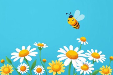 Cheerful Daisy and Buzzing Bee Cartoon