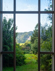 Rainy Day View Through a Paned Window
