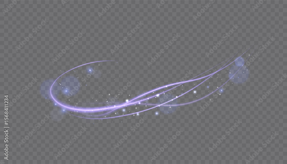Poster shiny bright purple glowing curved line with magic light effect. glow effect for game interface desi