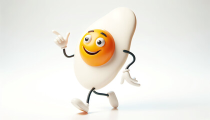 Cute fried egg cartoon illustration on white background. Free copy space