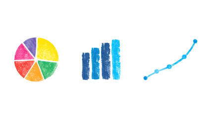 Colourful Hand-painted Charts, Pie, Bar, and Line Graphs for Data Visualization