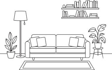 Simple line drawing of a cozy living room