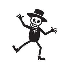 Funny Skeleton Dancing In Top Hat Silhouette