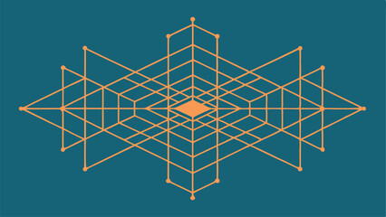 Abstract geometric structure in orange lines suitable for technology and network designs