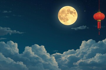 Night Sky Full Moon Illustration